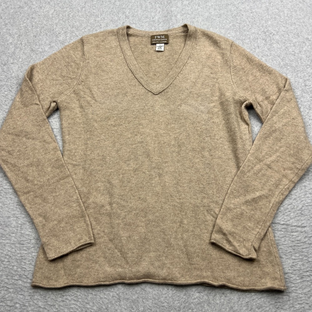 Fenn Wright Manson Sweater Women's Large Beige 100% Cashmere V-Neck Knit Jumper